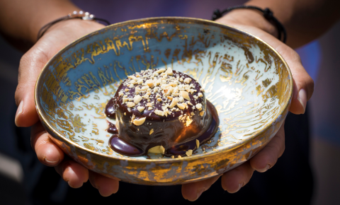 Peanut butter parfait with toasted peanuts and chocolate