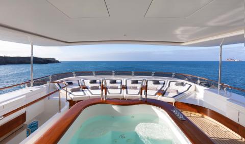Top deck jacuzzi and sun beds
