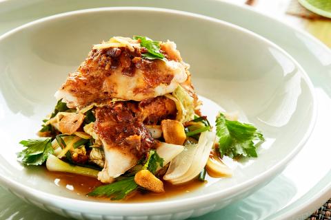 Steamed Grouper with yellow beans and ginger
