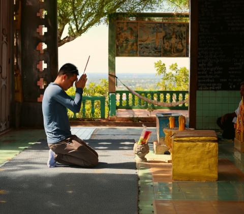 Aqua Staff Praying in the Temple