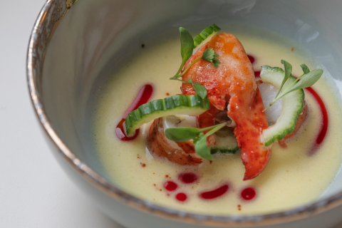 Lobster Aguachile with Cucumber Ribbons