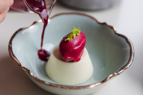 Vanilla Panna Cotta with Sour Cherry Sorbet