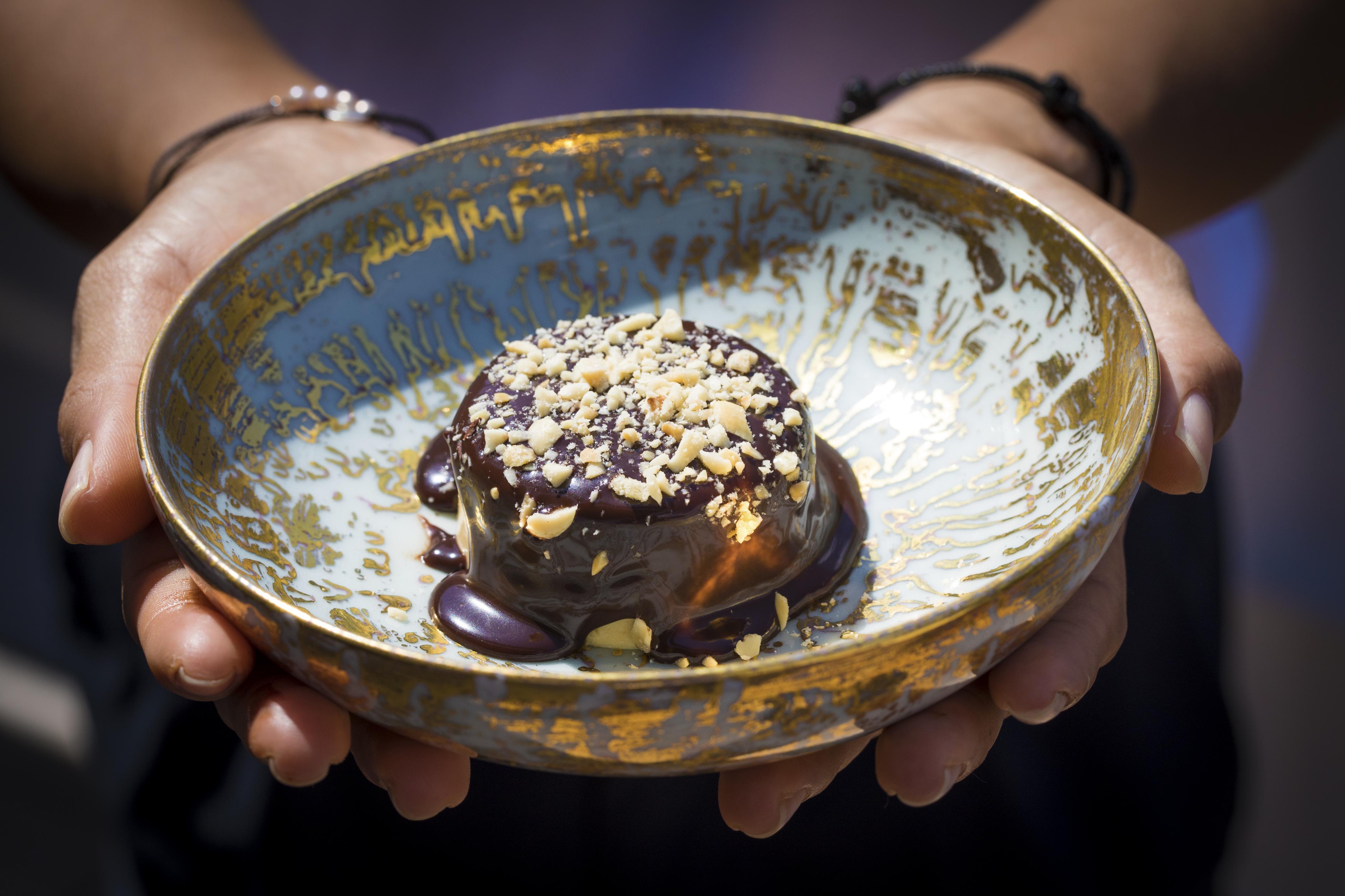 Peanut Butter Parfait with Toasted Peanuts and Chocolate